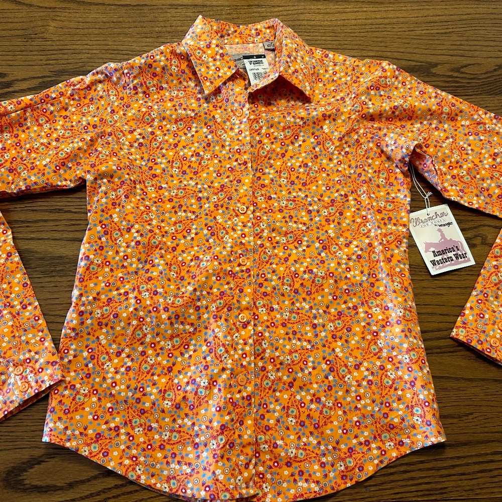 NWT Small Wrancher Wrangler Women Western Shirt Orange Floral Ditsy Rodeo Show